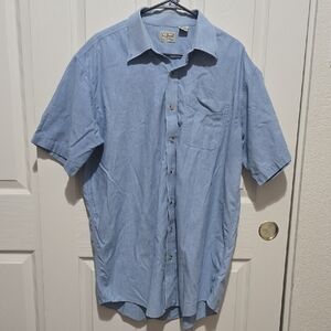 LL Bean Men's Casual Blue Button Down Chambray Linen Shirt, Large Tall
